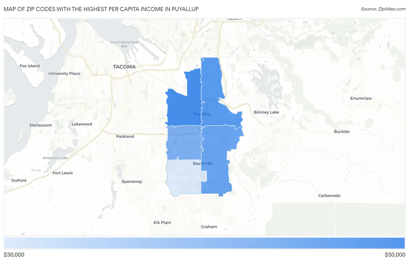 Zip Codes with the Highest Per Capita Income in Puyallup Map
