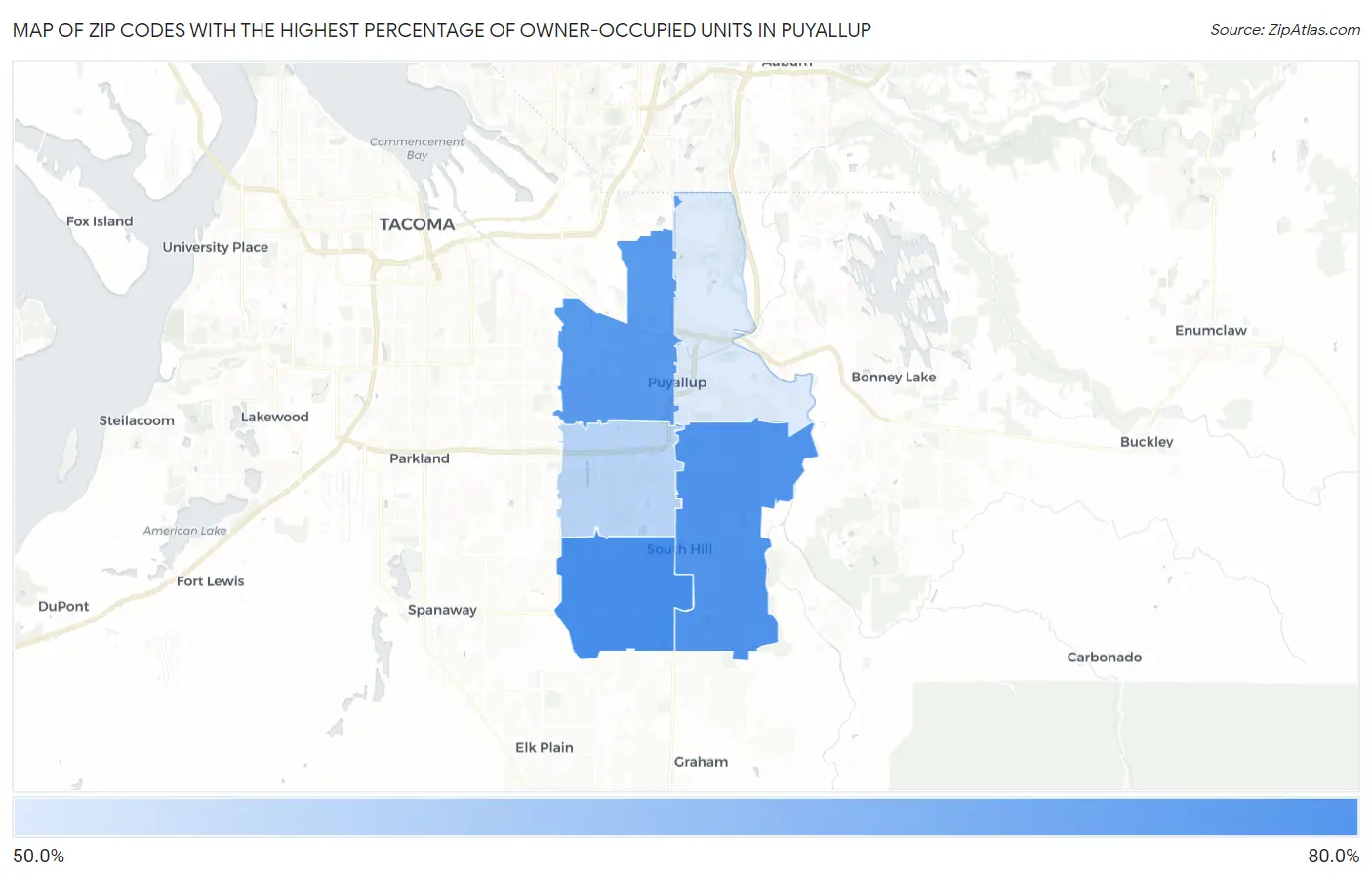Zip Codes with the Highest Percentage of Owner-Occupied Units in Puyallup Map