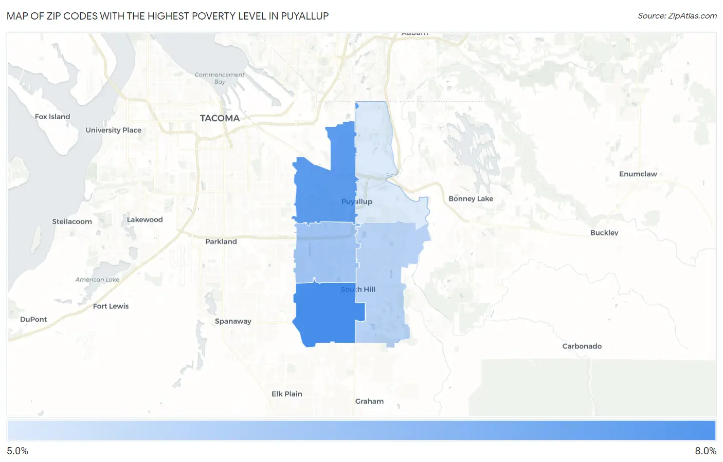Zip Codes with the Highest Poverty Level in Puyallup Map