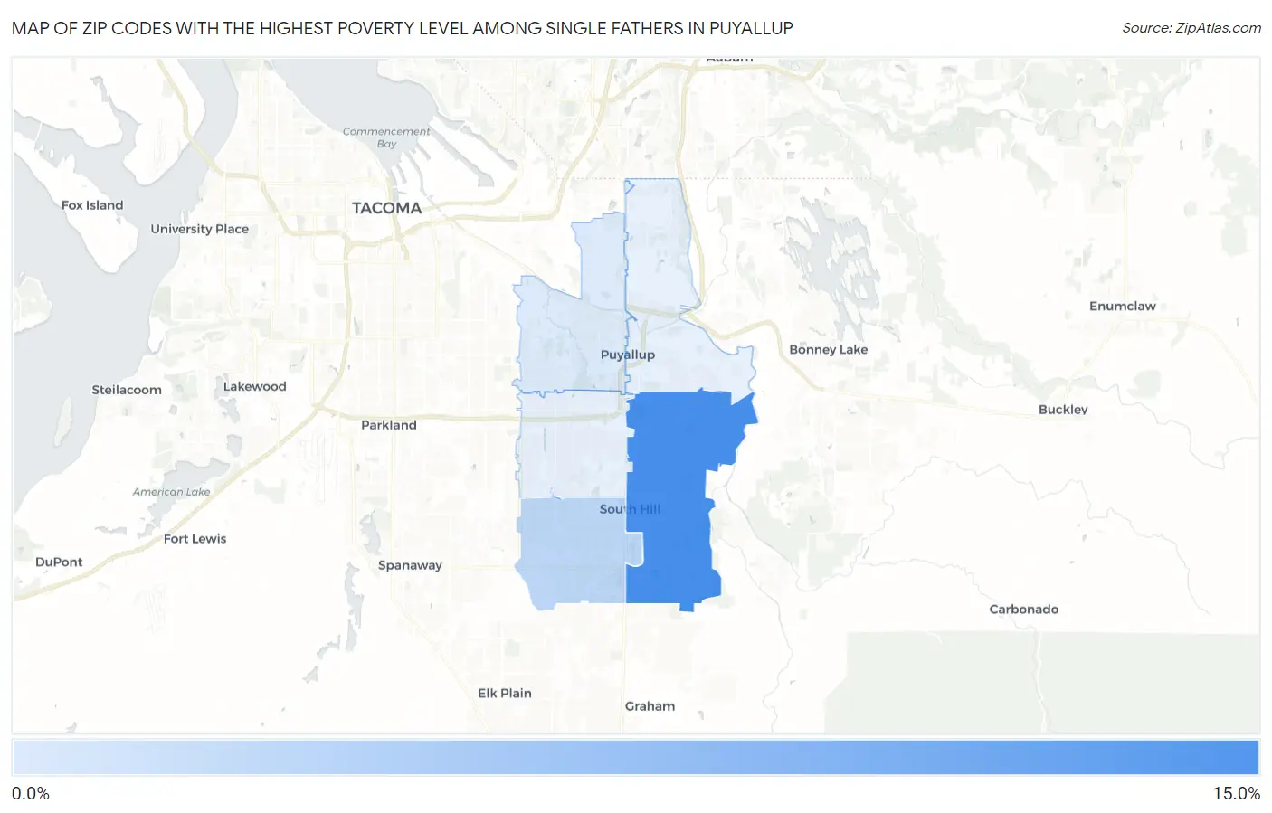 Zip Codes with the Highest Poverty Level Among Single Fathers in Puyallup Map
