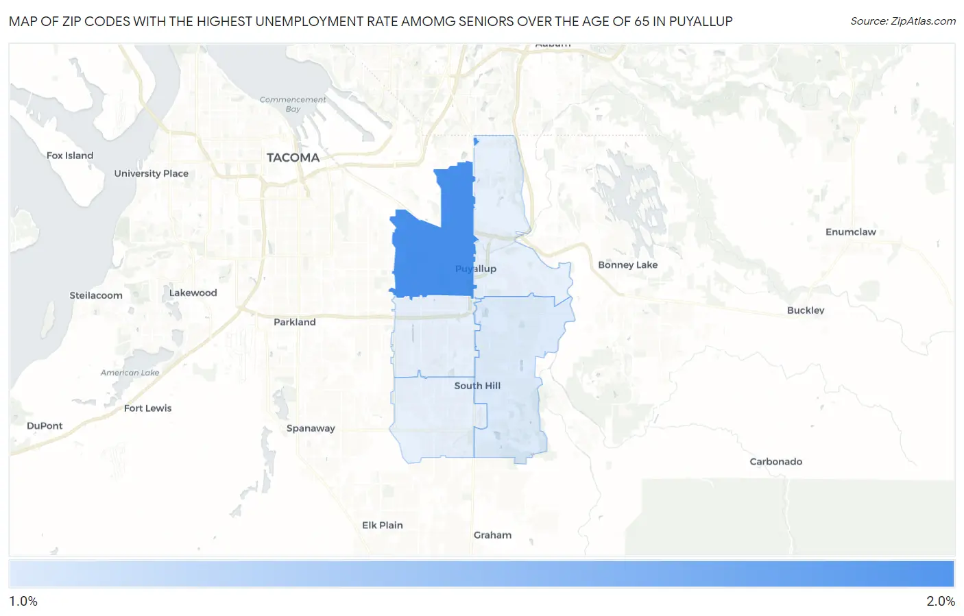Zip Codes with the Highest Unemployment Rate Amomg Seniors Over the Age of 65 in Puyallup Map