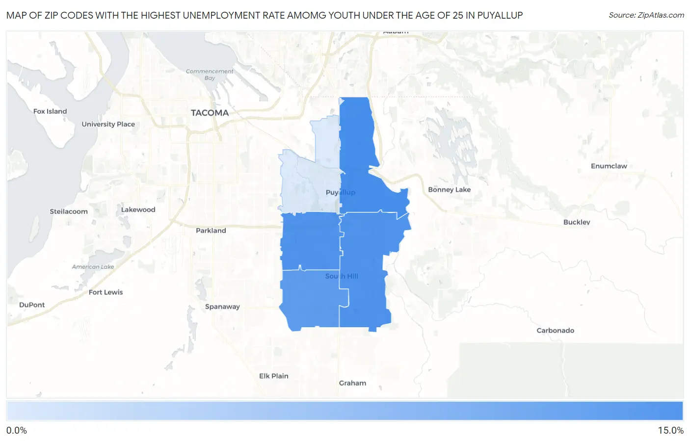 Zip Codes with the Highest Unemployment Rate Amomg Youth Under the Age of 25 in Puyallup Map