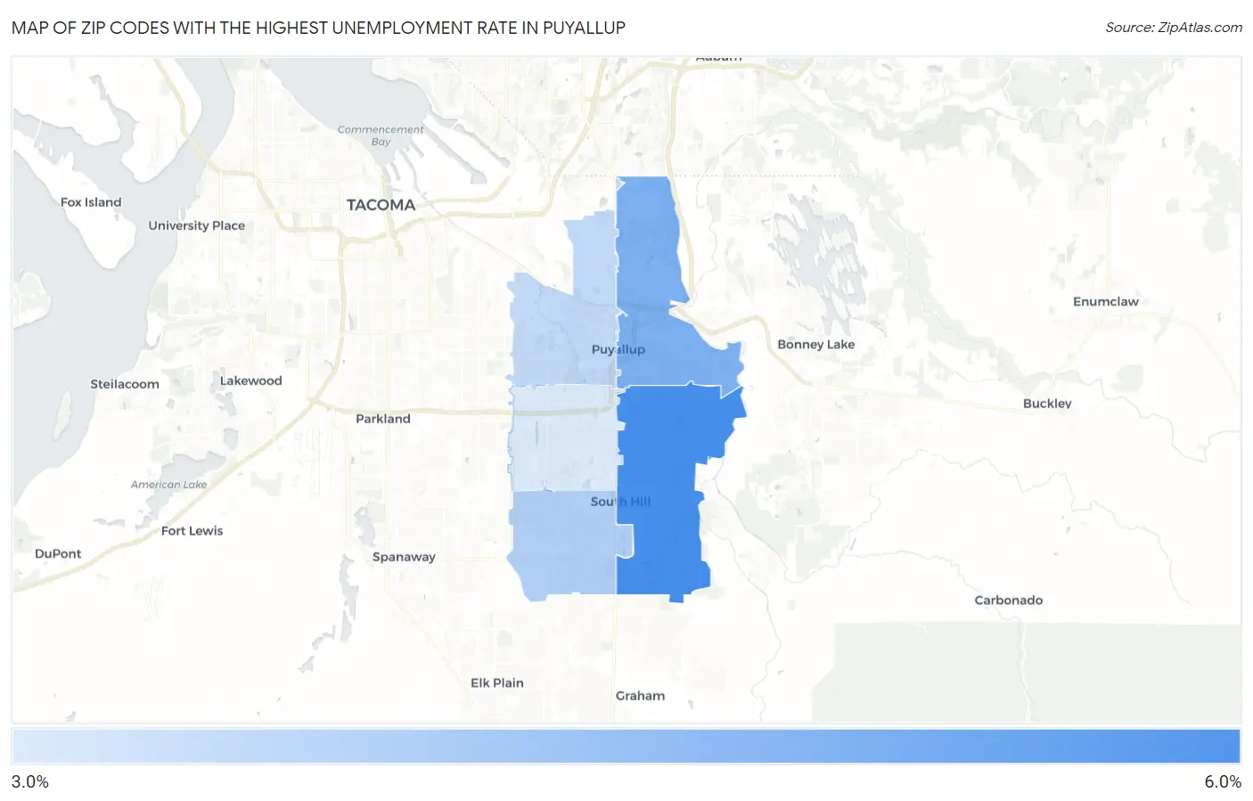 Zip Codes with the Highest Unemployment Rate in Puyallup Map