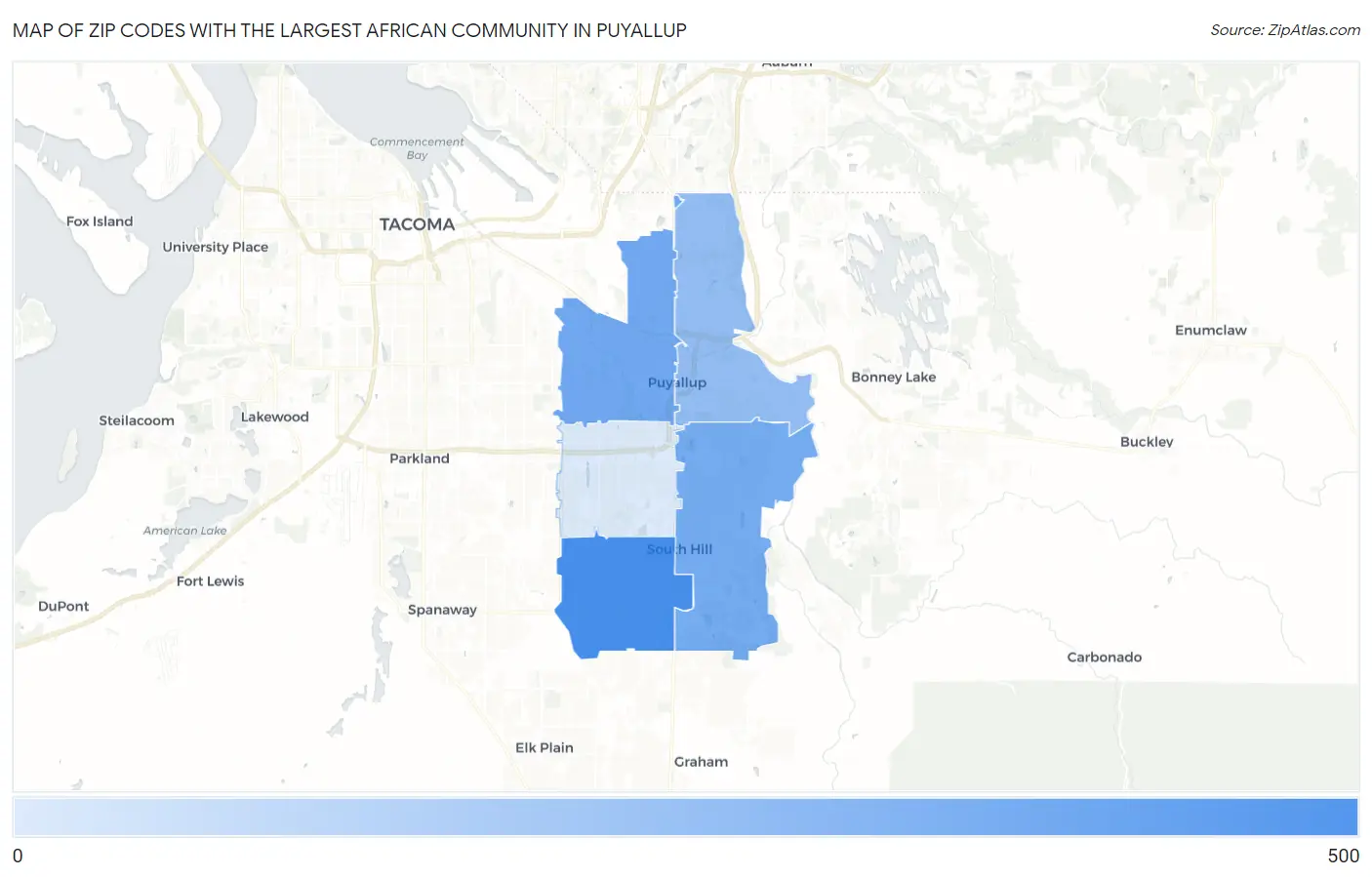 Zip Codes with the Largest African Community in Puyallup Map