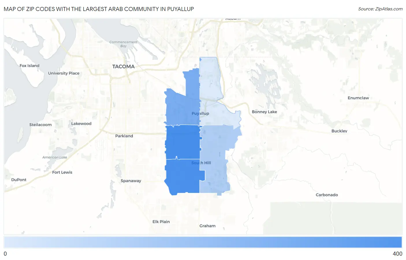 Zip Codes with the Largest Arab Community in Puyallup Map