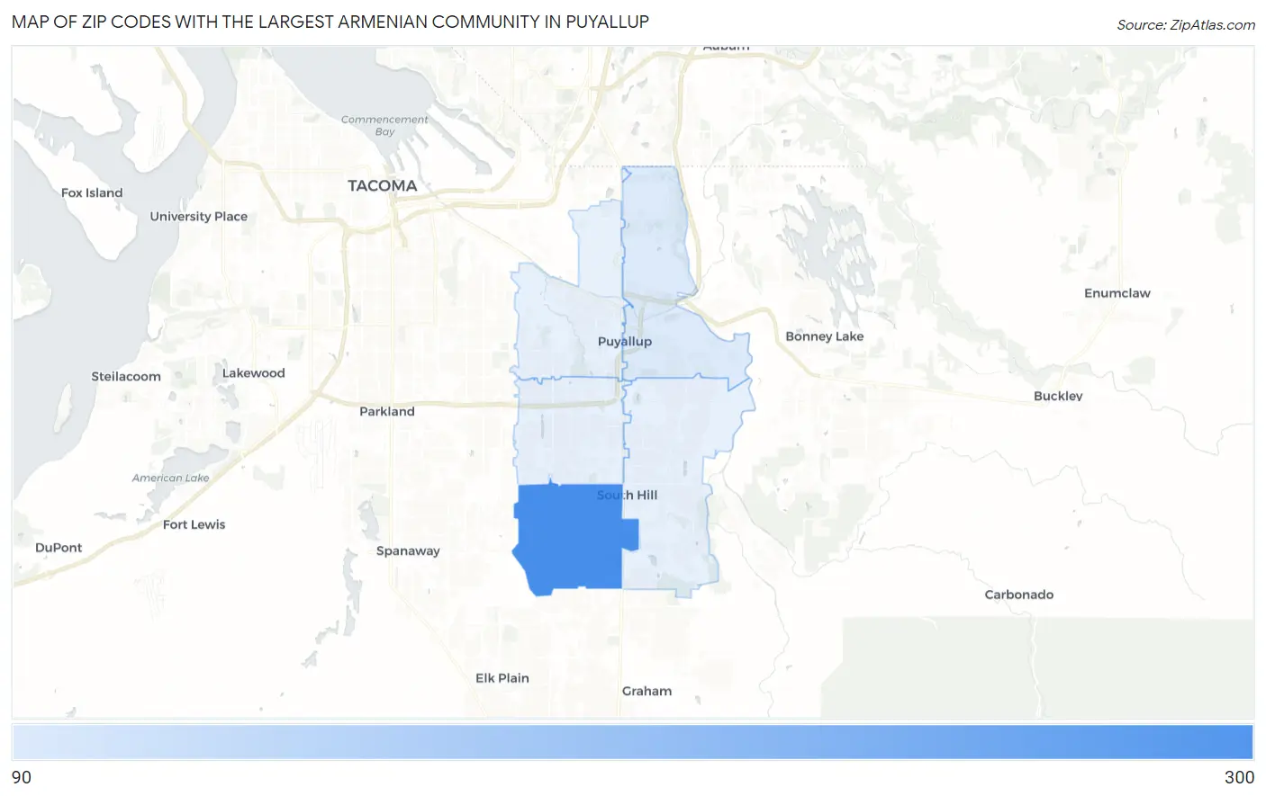 Zip Codes with the Largest Armenian Community in Puyallup Map