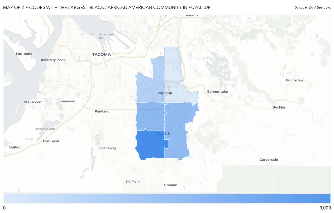 Zip Codes with the Largest Black / African American Community in Puyallup Map