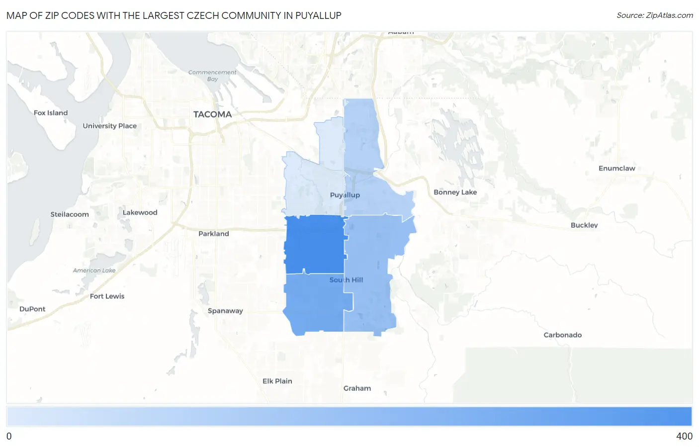 Zip Codes with the Largest Czech Community in Puyallup Map