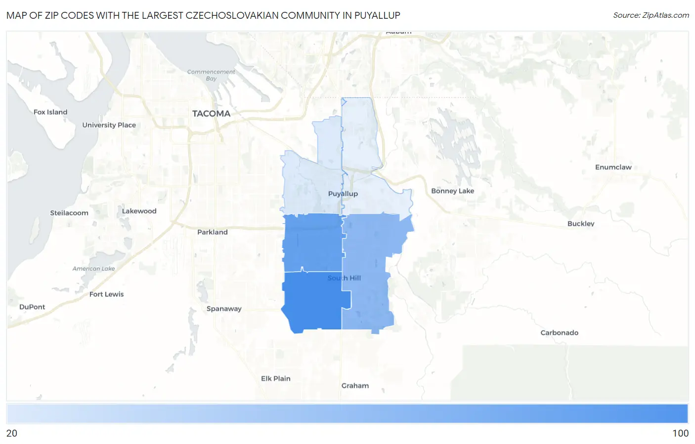 Zip Codes with the Largest Czechoslovakian Community in Puyallup Map