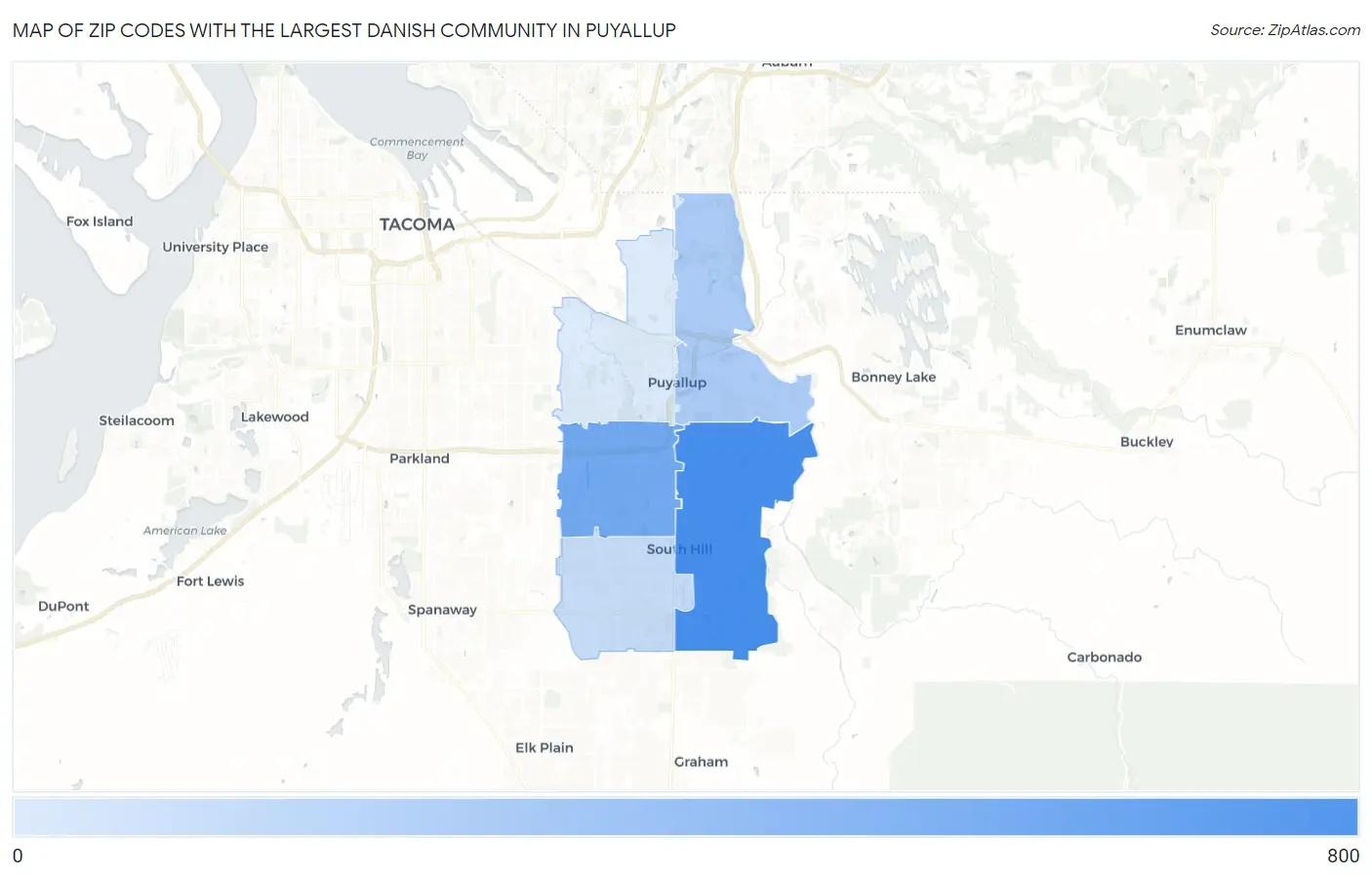 Zip Codes with the Largest Danish Community in Puyallup Map