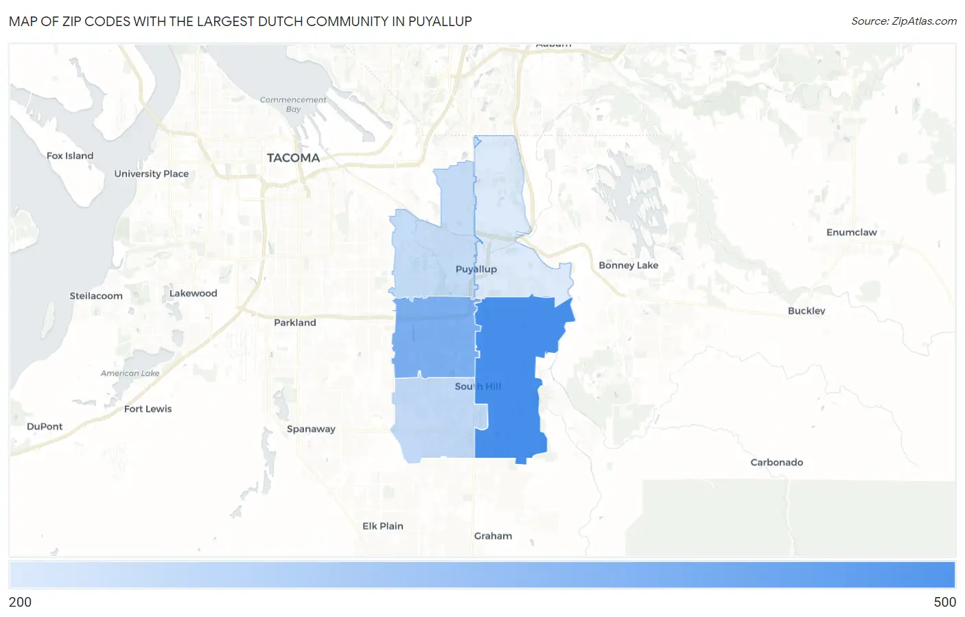 Zip Codes with the Largest Dutch Community in Puyallup Map