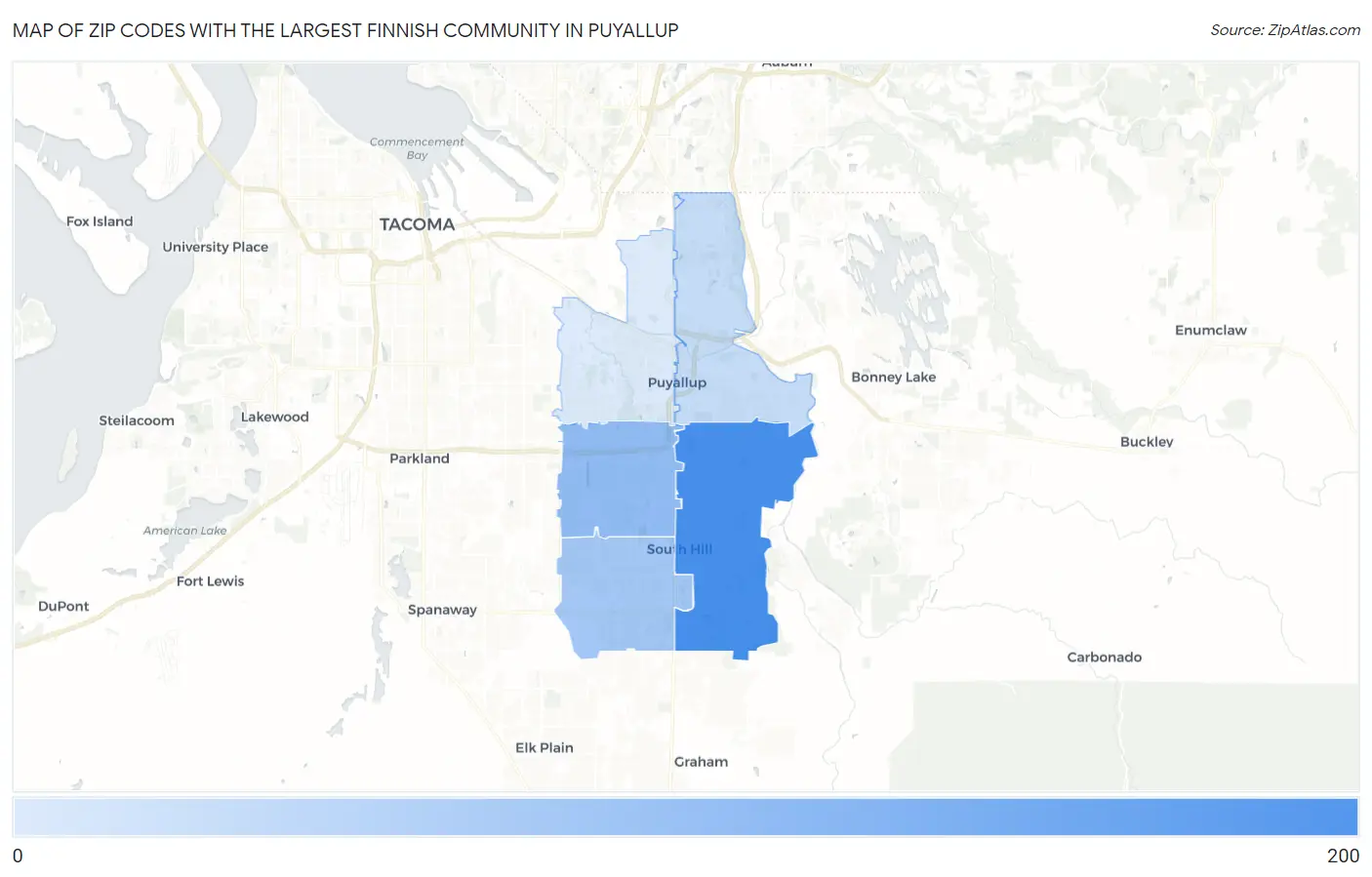 Zip Codes with the Largest Finnish Community in Puyallup Map