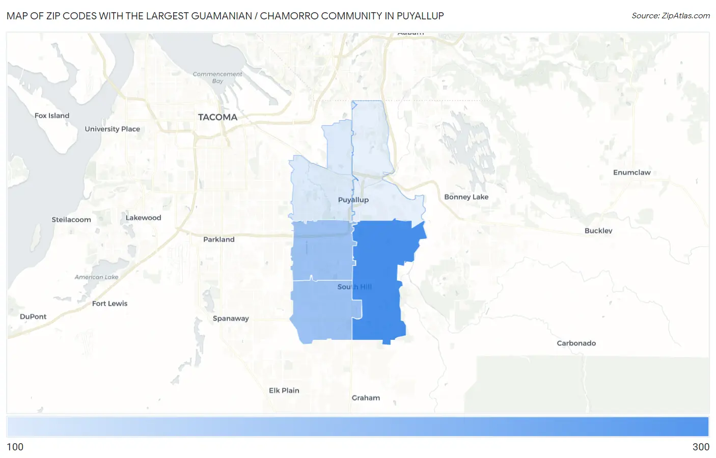 Zip Codes with the Largest Guamanian / Chamorro Community in Puyallup Map