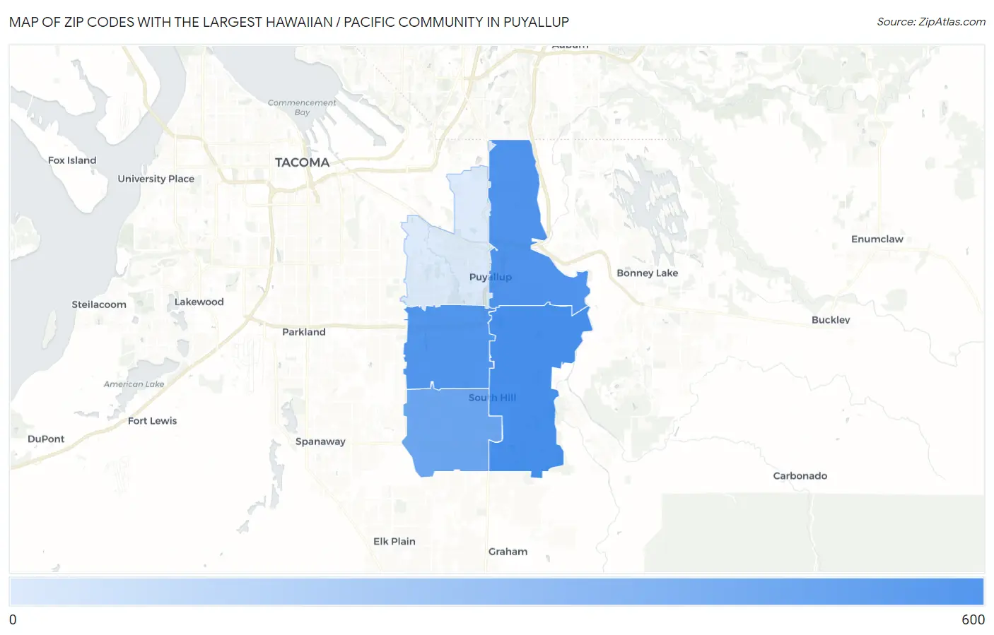 Zip Codes with the Largest Hawaiian / Pacific Community in Puyallup Map