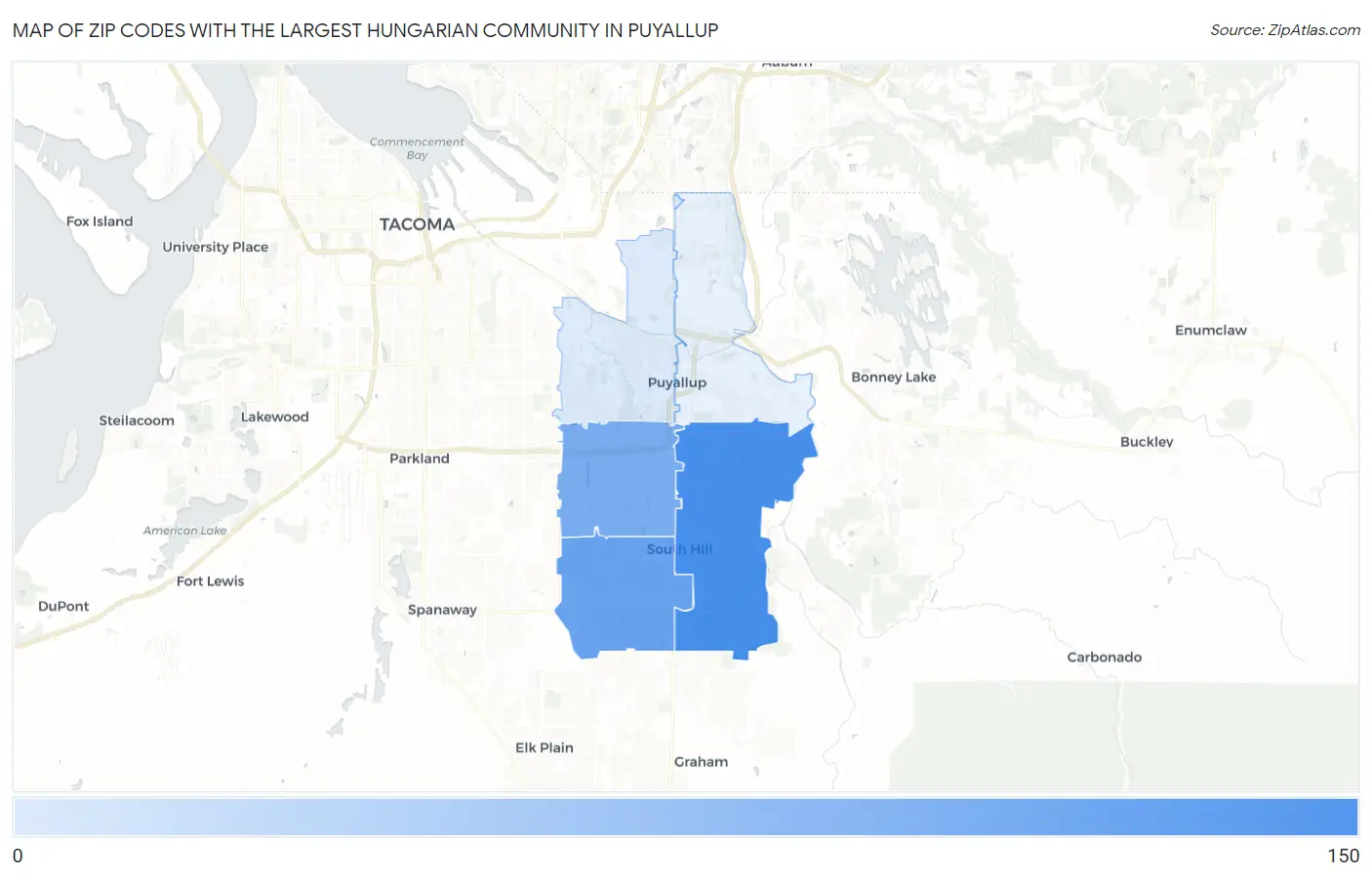 Zip Codes with the Largest Hungarian Community in Puyallup Map