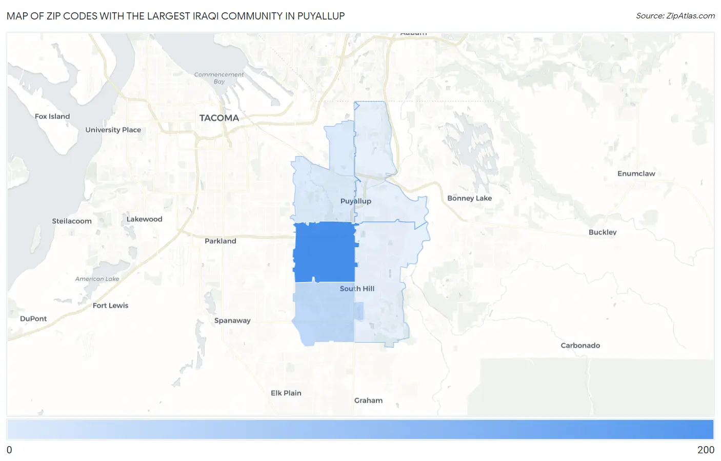 Zip Codes with the Largest Iraqi Community in Puyallup Map