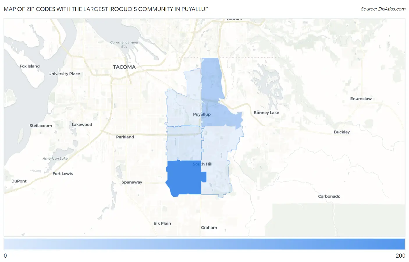 Zip Codes with the Largest Iroquois Community in Puyallup Map