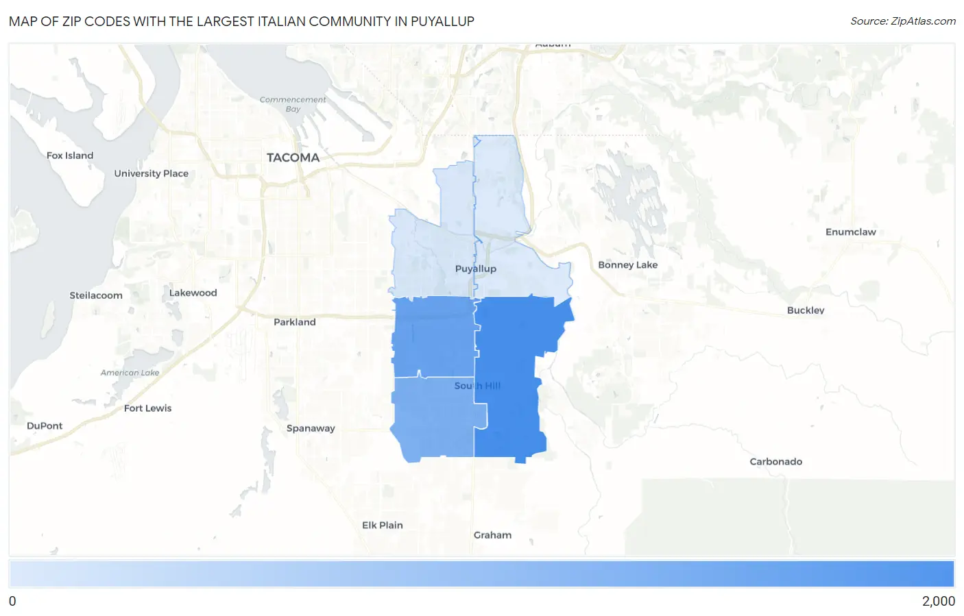 Zip Codes with the Largest Italian Community in Puyallup Map