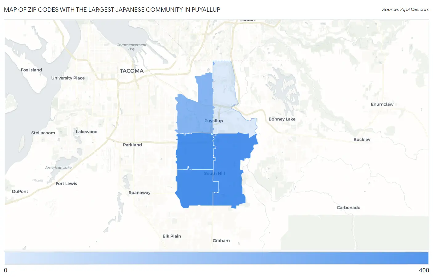 Zip Codes with the Largest Japanese Community in Puyallup Map