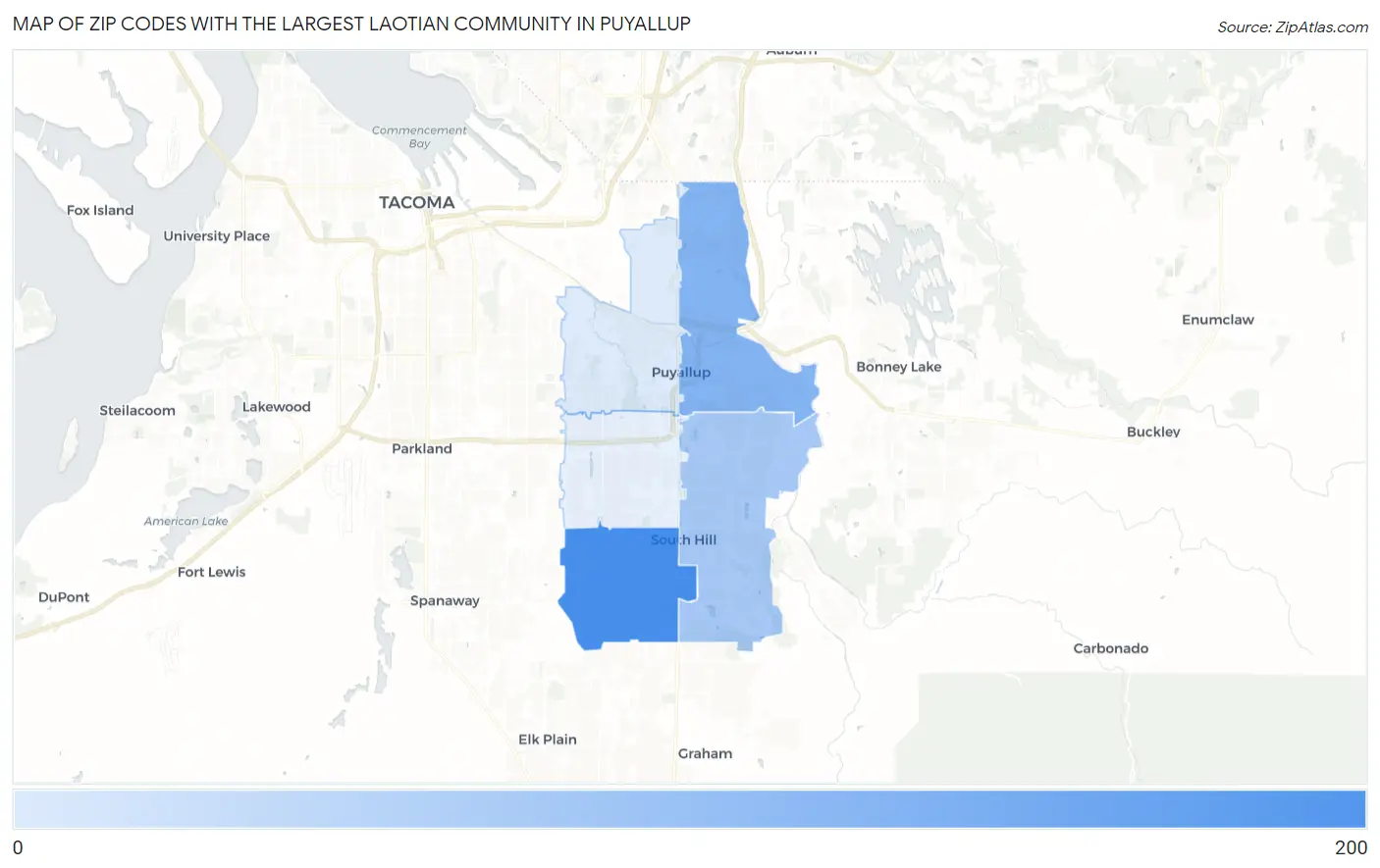 Zip Codes with the Largest Laotian Community in Puyallup Map