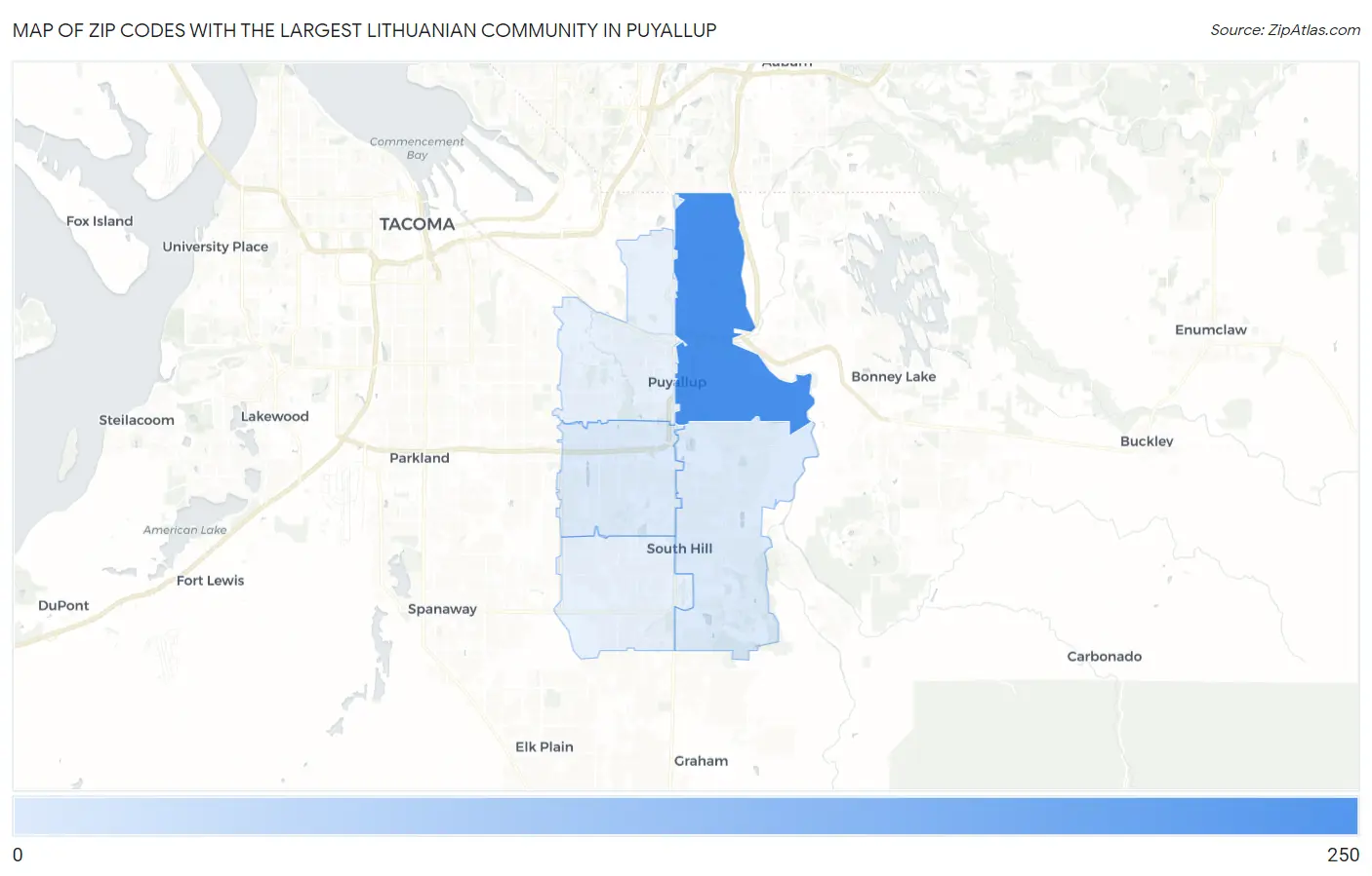 Zip Codes with the Largest Lithuanian Community in Puyallup Map