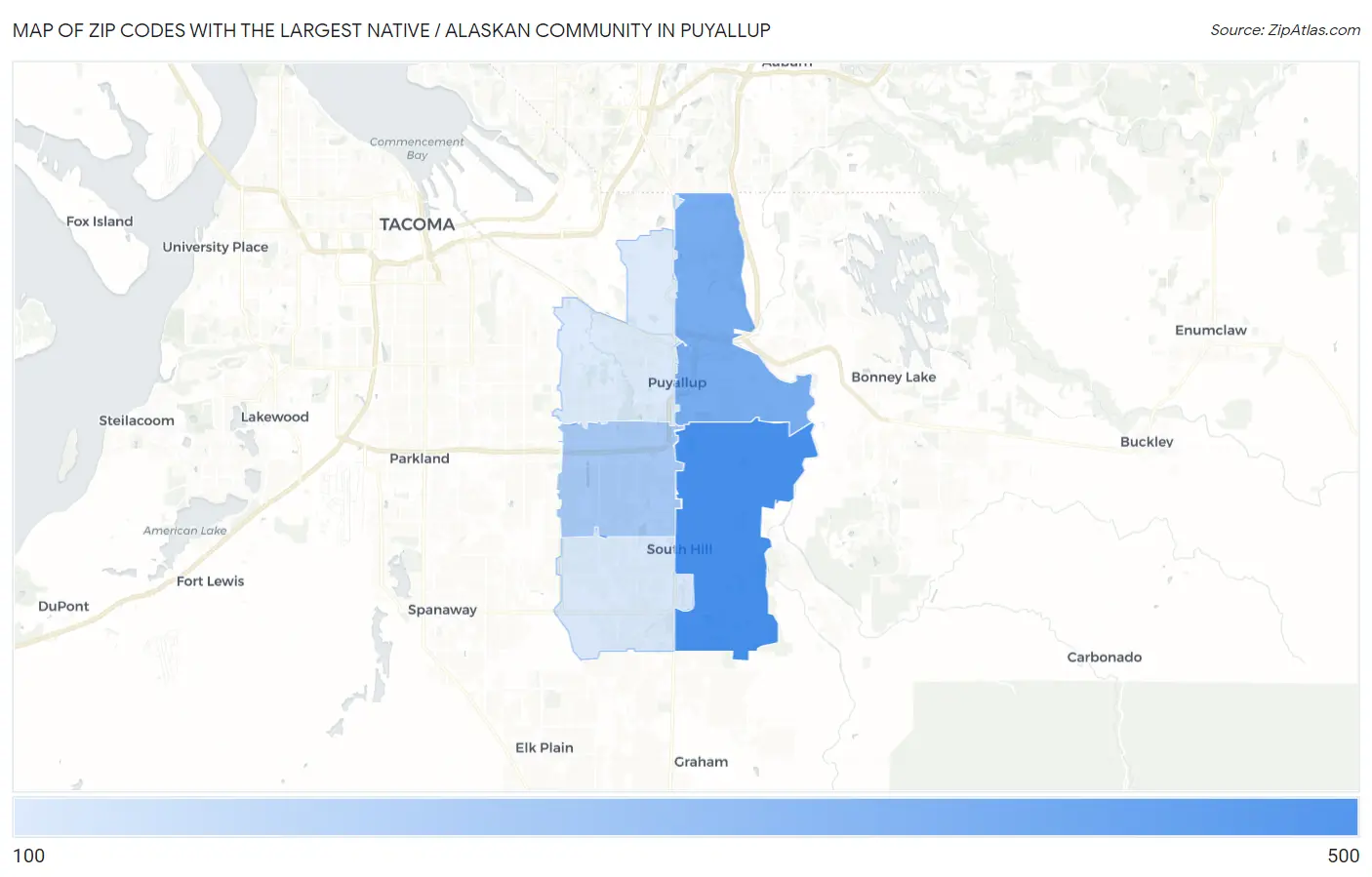 Zip Codes with the Largest Native / Alaskan Community in Puyallup Map