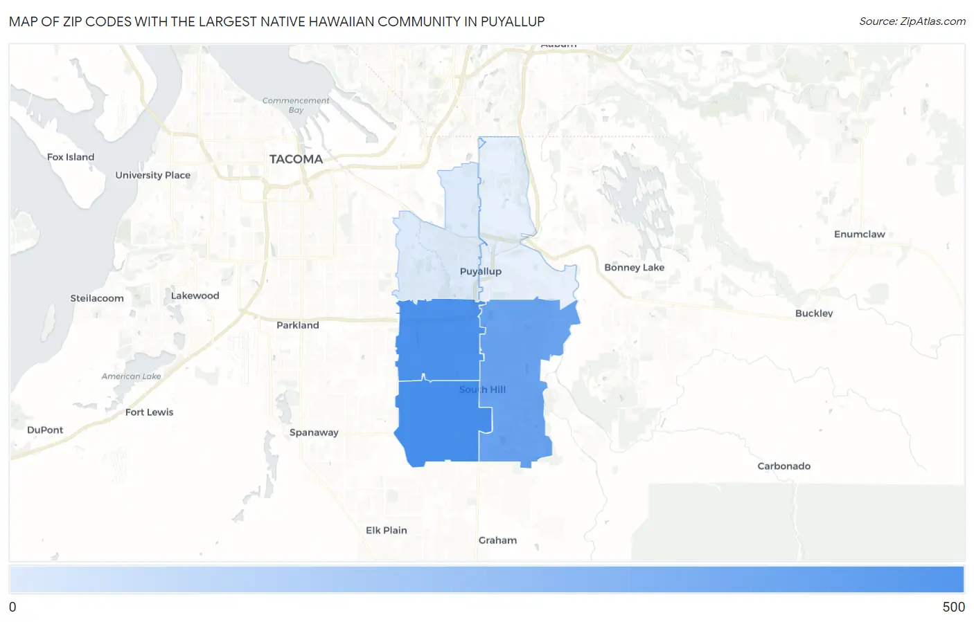 Zip Codes with the Largest Native Hawaiian Community in Puyallup Map