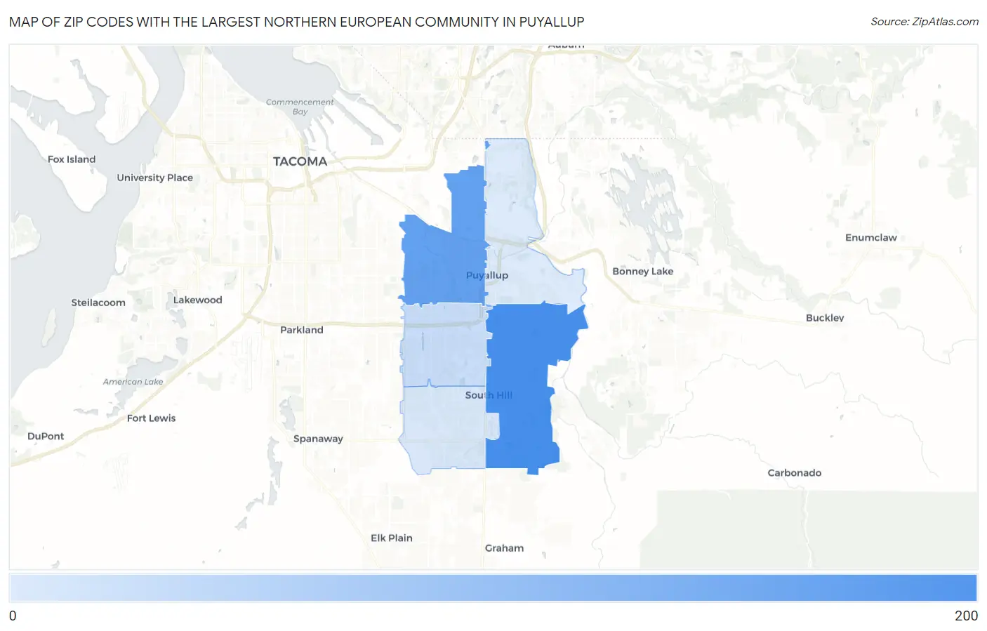 Zip Codes with the Largest Northern European Community in Puyallup Map