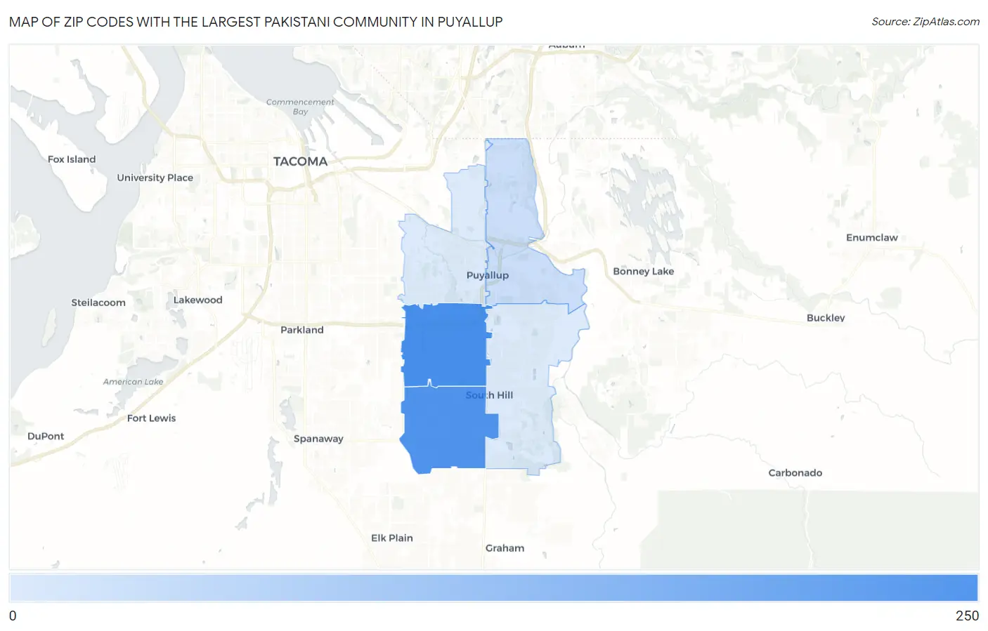 Zip Codes with the Largest Pakistani Community in Puyallup Map