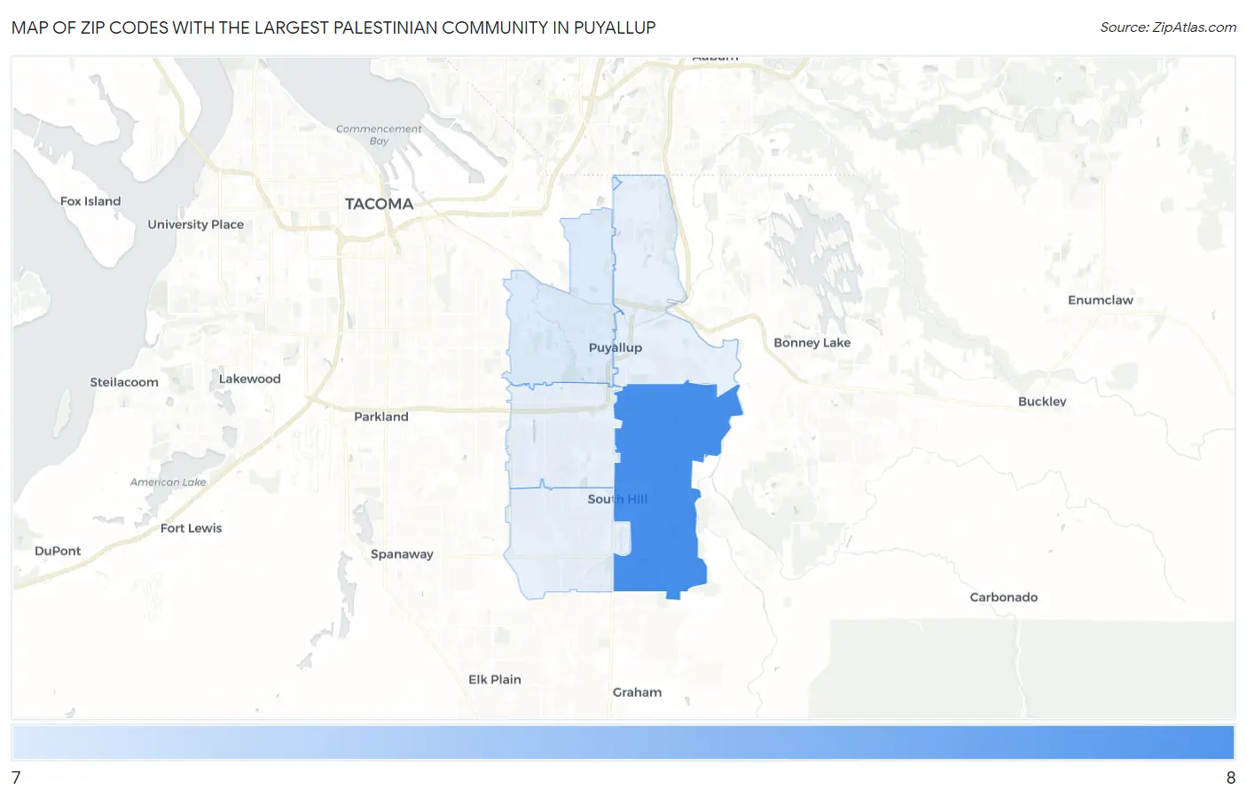 Zip Codes with the Largest Palestinian Community in Puyallup Map