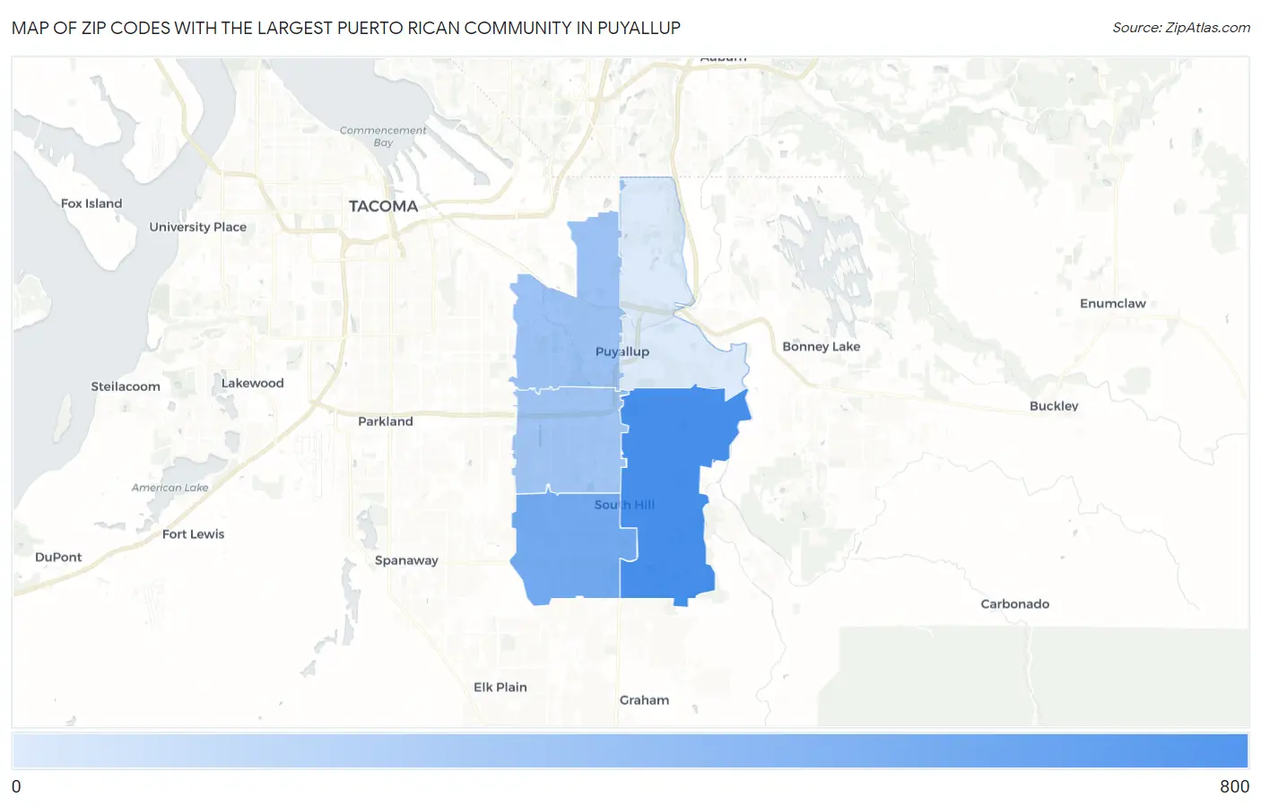 Zip Codes with the Largest Puerto Rican Community in Puyallup Map