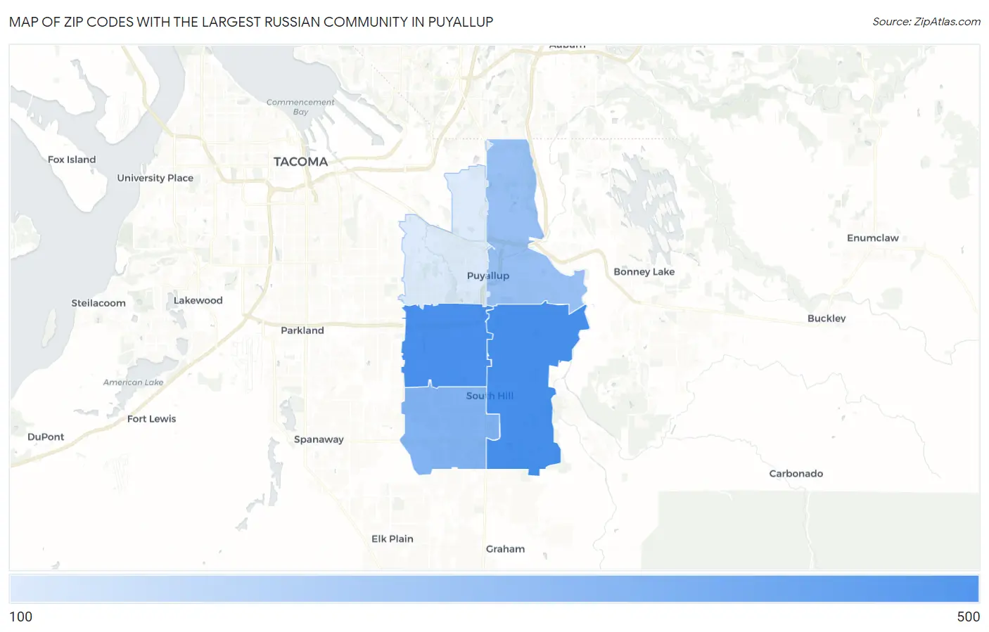 Zip Codes with the Largest Russian Community in Puyallup Map