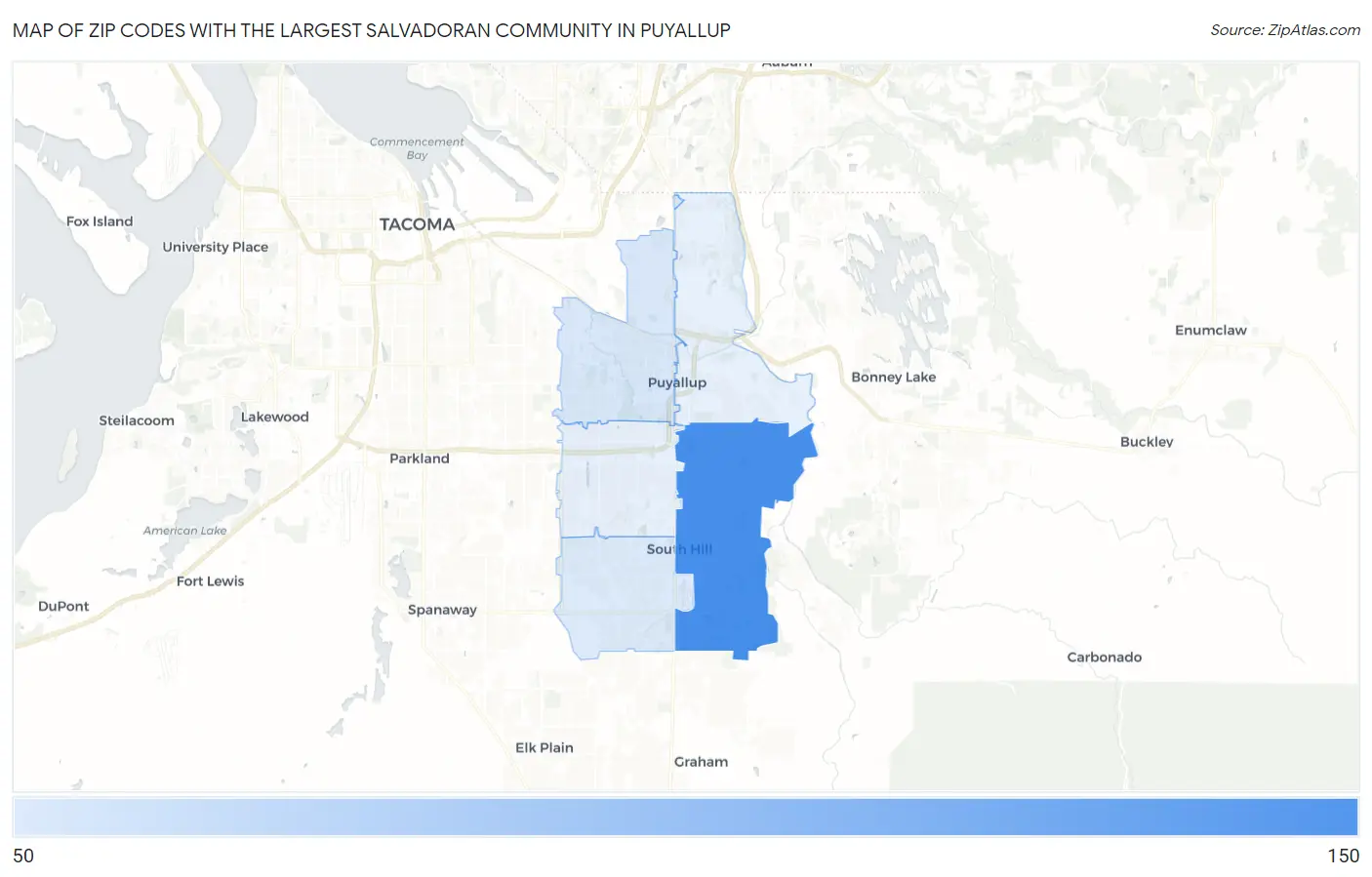 Zip Codes with the Largest Salvadoran Community in Puyallup Map
