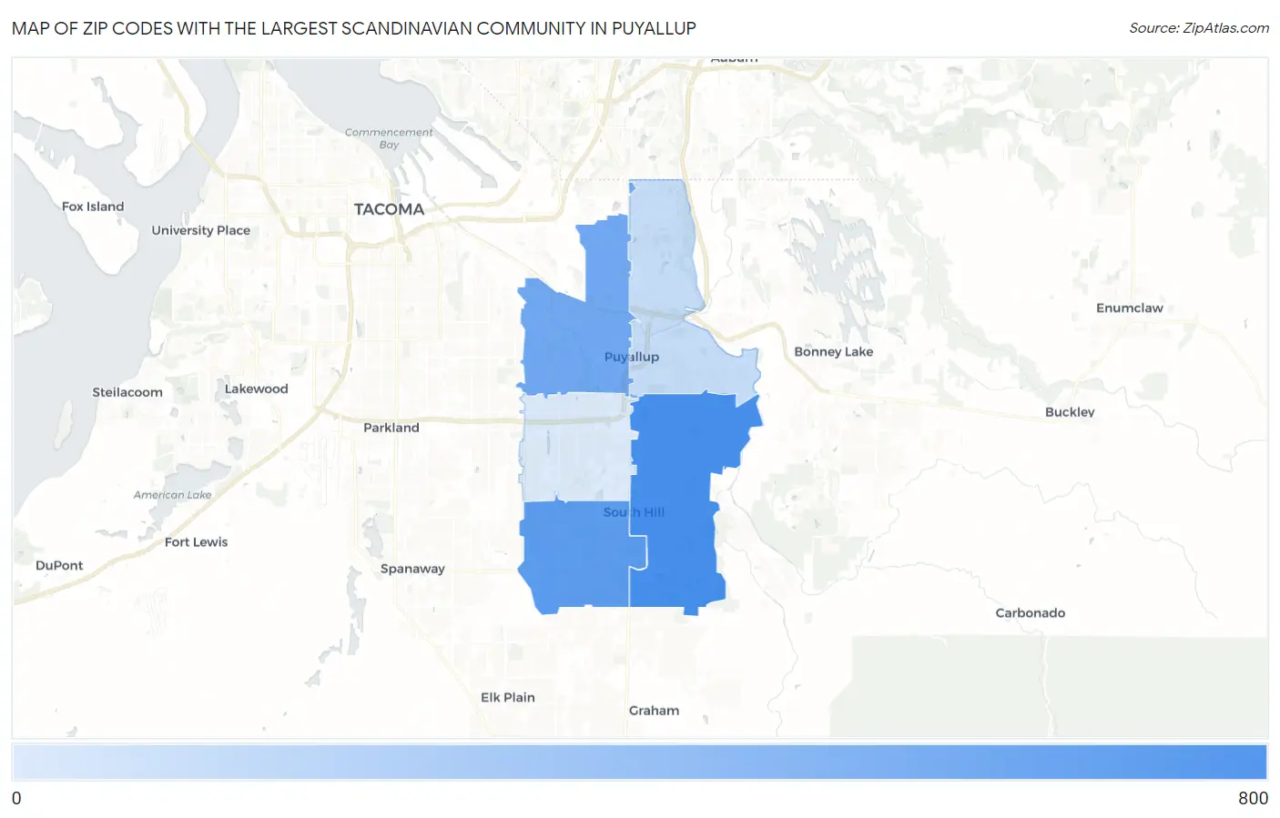 Zip Codes with the Largest Scandinavian Community in Puyallup Map