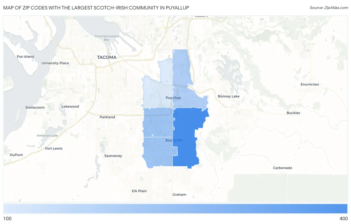 Zip Codes with the Largest Scotch-Irish Community in Puyallup Map