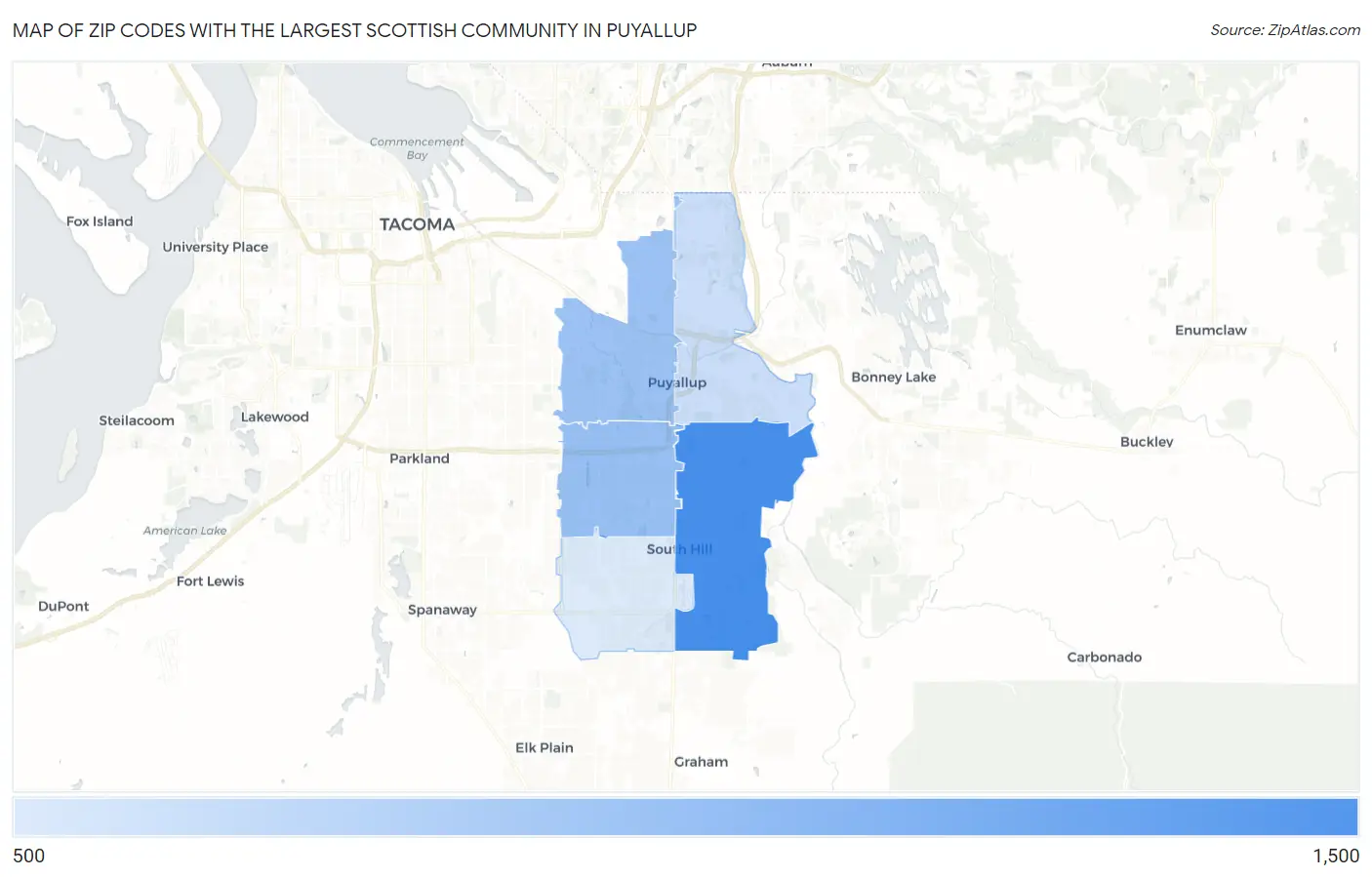 Zip Codes with the Largest Scottish Community in Puyallup Map