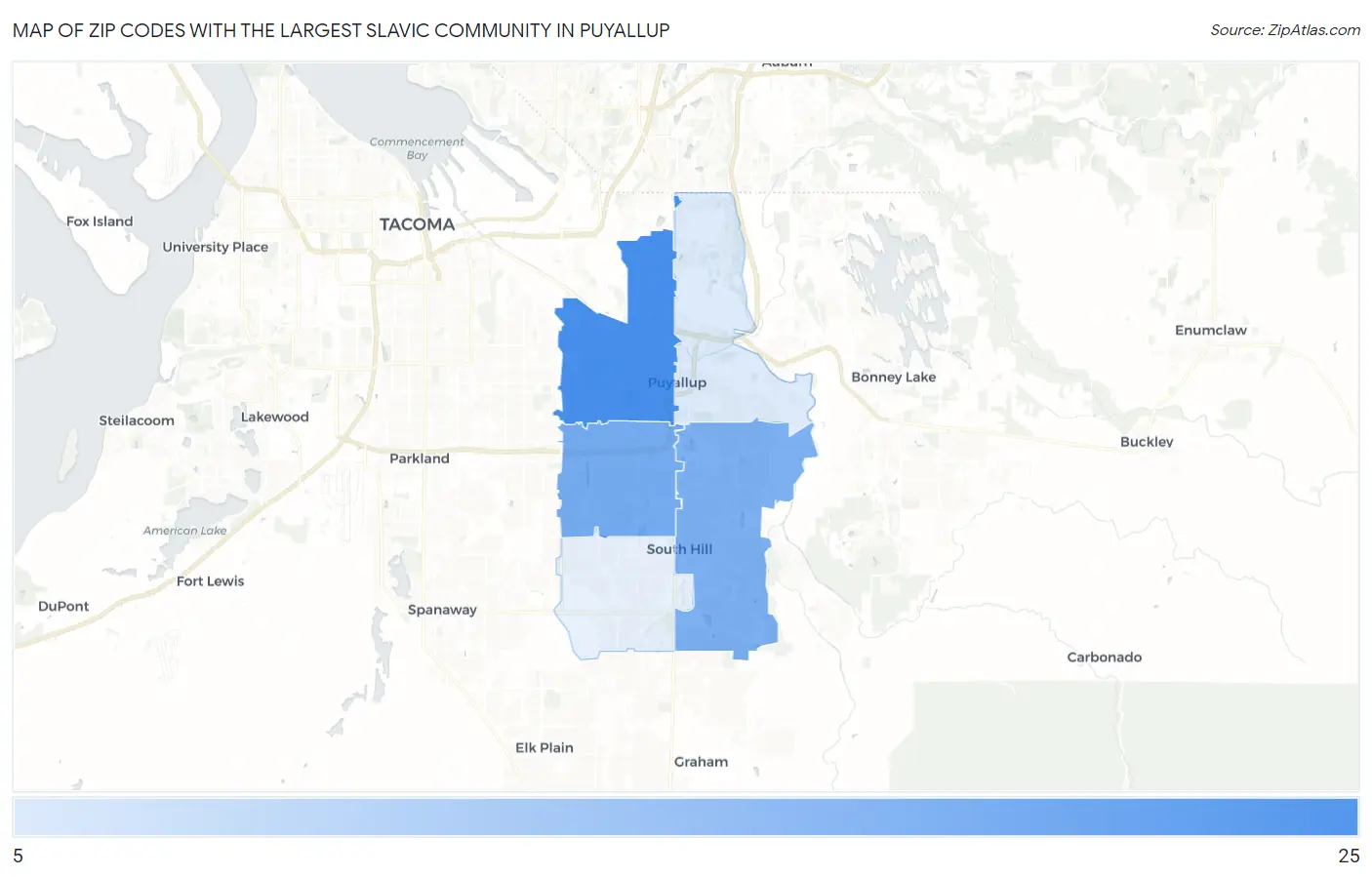 Zip Codes with the Largest Slavic Community in Puyallup Map