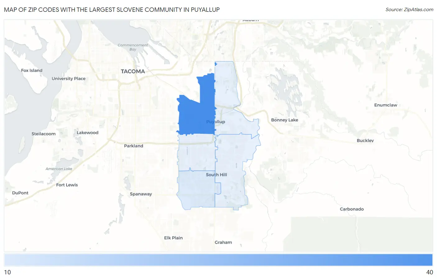Zip Codes with the Largest Slovene Community in Puyallup Map