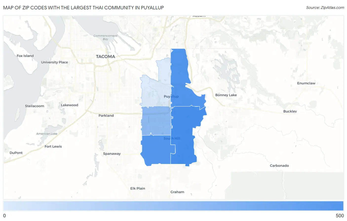 Zip Codes with the Largest Thai Community in Puyallup Map