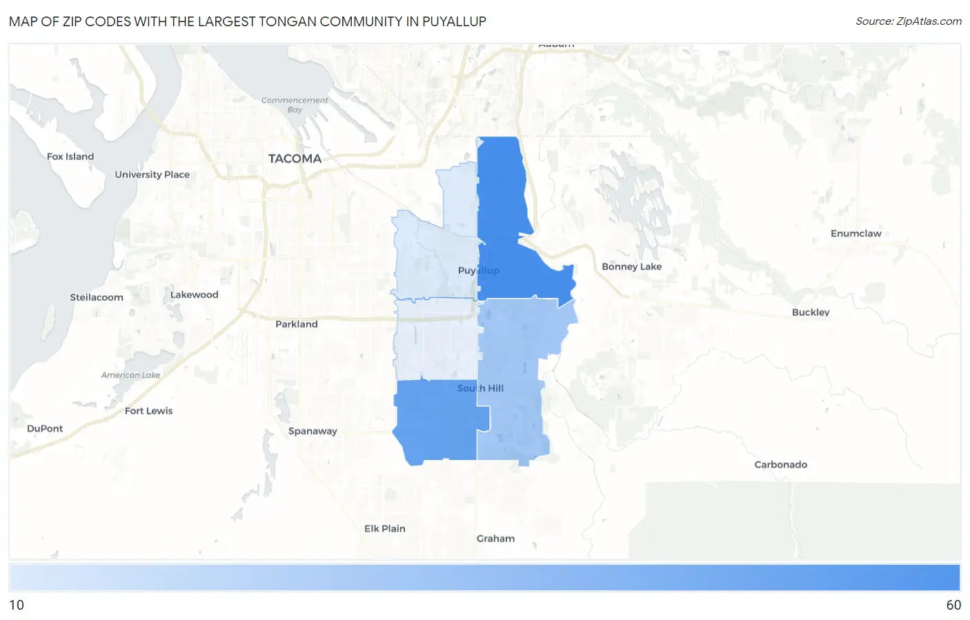 Zip Codes with the Largest Tongan Community in Puyallup Map