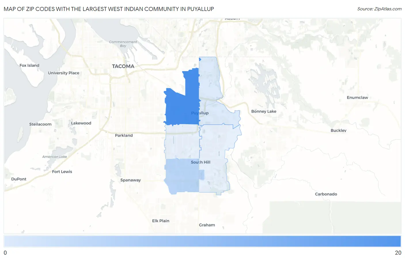 Zip Codes with the Largest West Indian Community in Puyallup Map