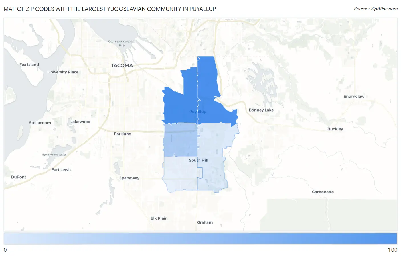 Zip Codes with the Largest Yugoslavian Community in Puyallup Map