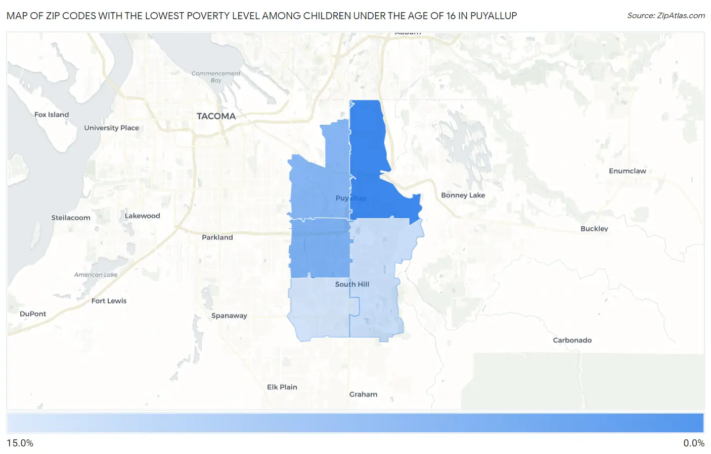 Zip Codes with the Lowest Poverty Level Among Children Under the Age of 16 in Puyallup Map