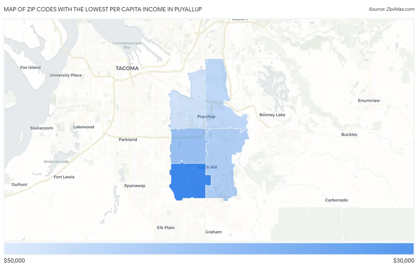 Zip Codes with the Lowest Per Capita Income in Puyallup Map
