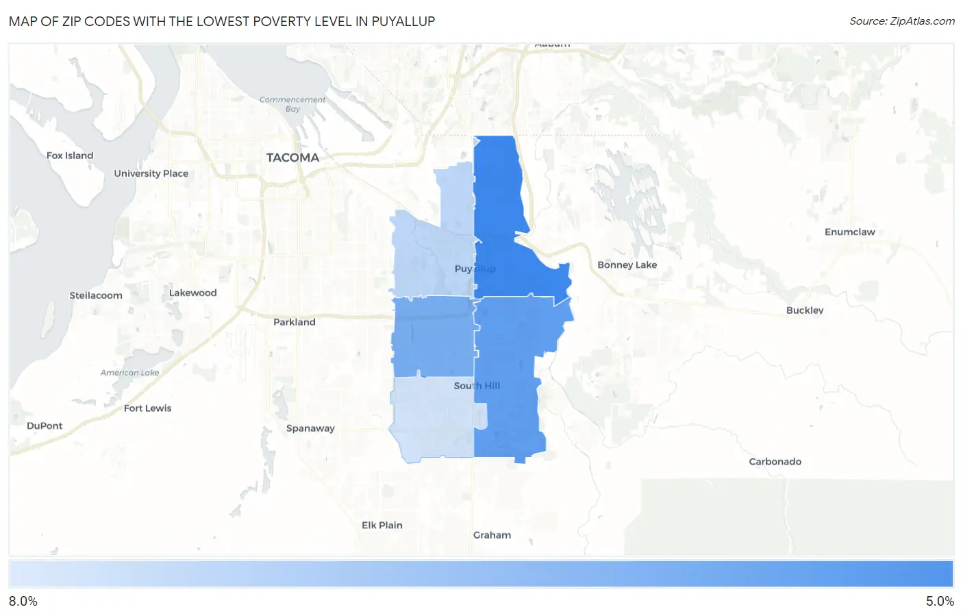 Zip Codes with the Lowest Poverty Level in Puyallup Map