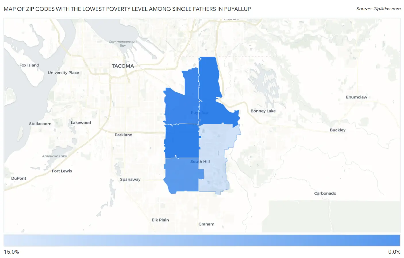 Zip Codes with the Lowest Poverty Level Among Single Fathers in Puyallup Map