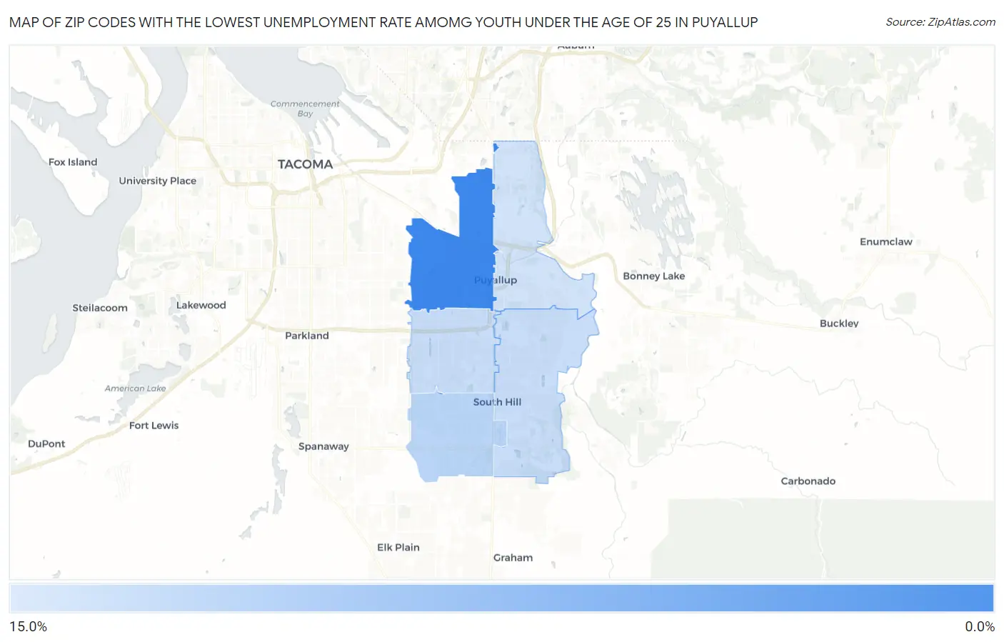 Zip Codes with the Lowest Unemployment Rate Amomg Youth Under the Age of 25 in Puyallup Map