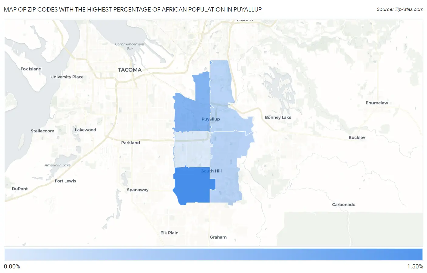 Zip Codes with the Highest Percentage of African Population in Puyallup Map