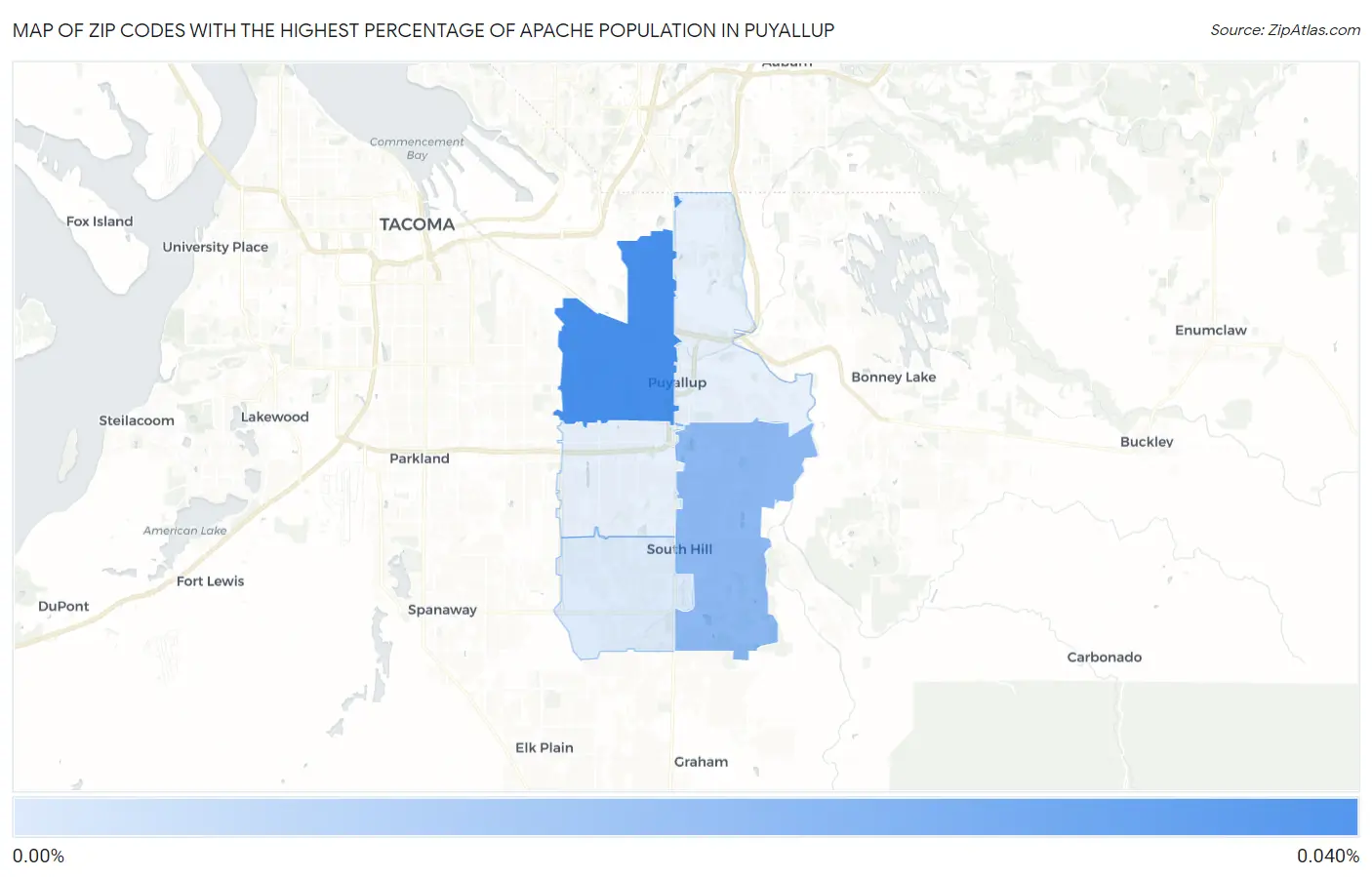 Zip Codes with the Highest Percentage of Apache Population in Puyallup Map