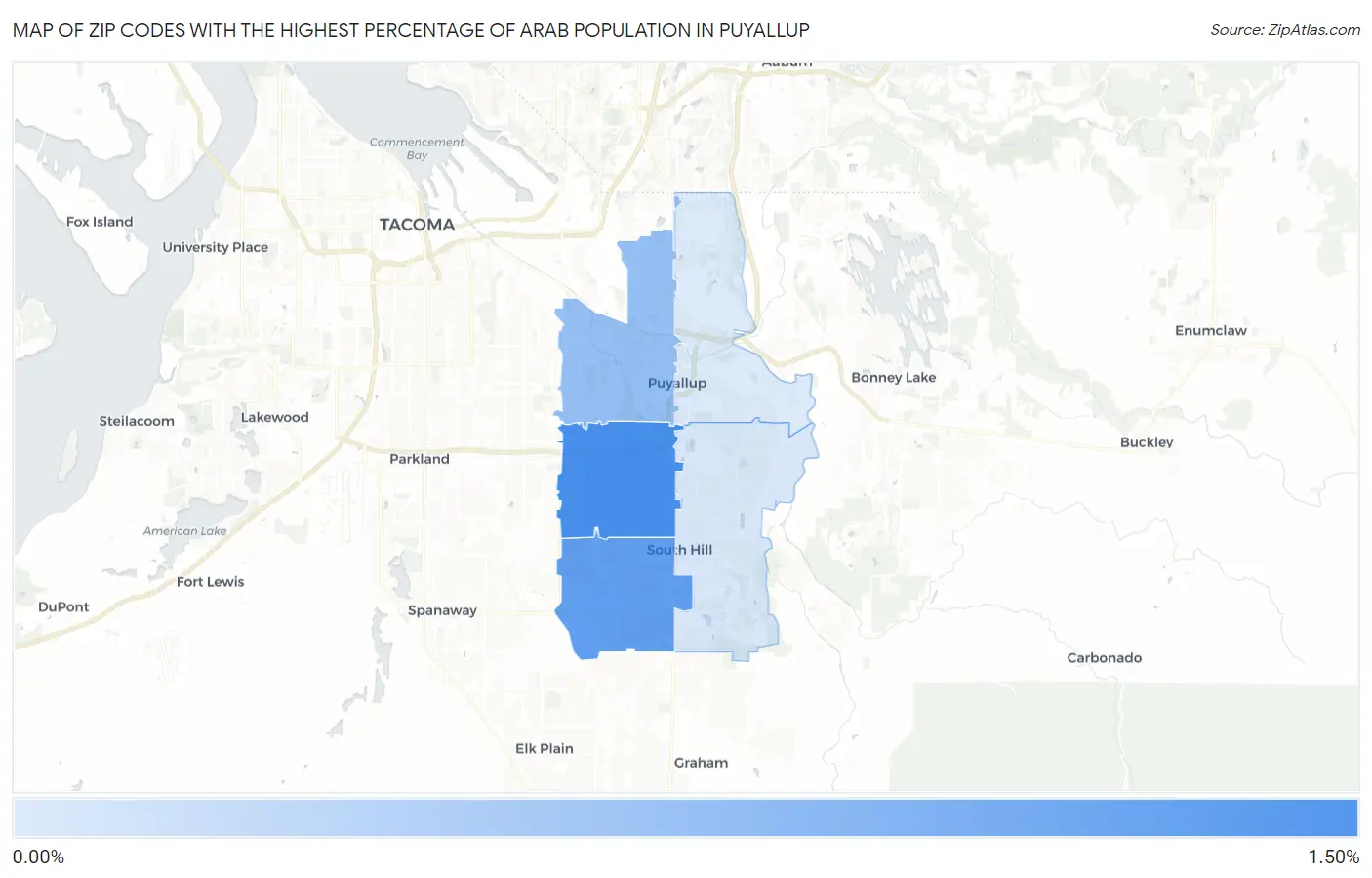 Zip Codes with the Highest Percentage of Arab Population in Puyallup Map